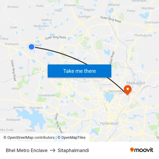 Bhel Metro Enclave to Sitaphalmandi map