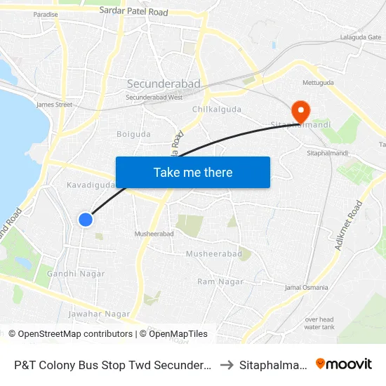 P&T Colony Bus Stop Twd Secunderabad to Sitaphalmandi map