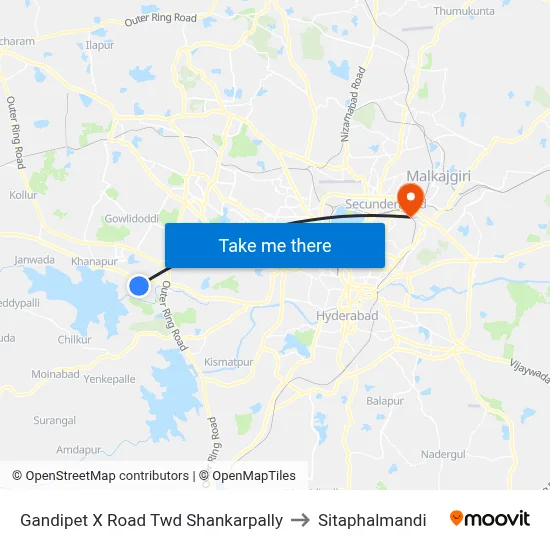 Gandipet X Road  Twd Shankarpally to Sitaphalmandi map