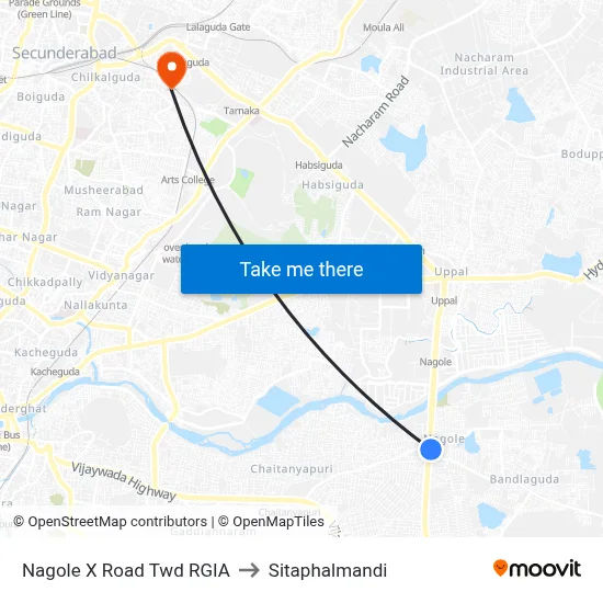 Nagole X Road Twd RGIA to Sitaphalmandi map