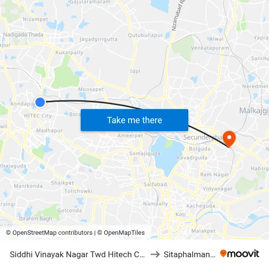 Siddhi Vinayak Nagar Twd Hitech City to Sitaphalmandi map