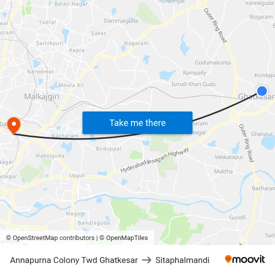 Annapurna Colony Twd Ghatkesar to Sitaphalmandi map