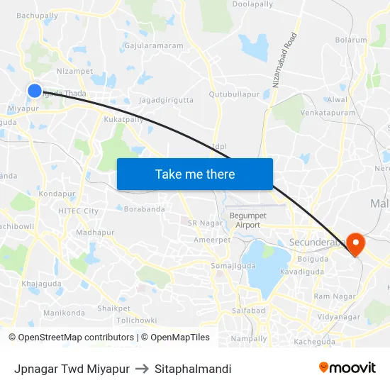 Jpnagar Twd Miyapur to Sitaphalmandi map
