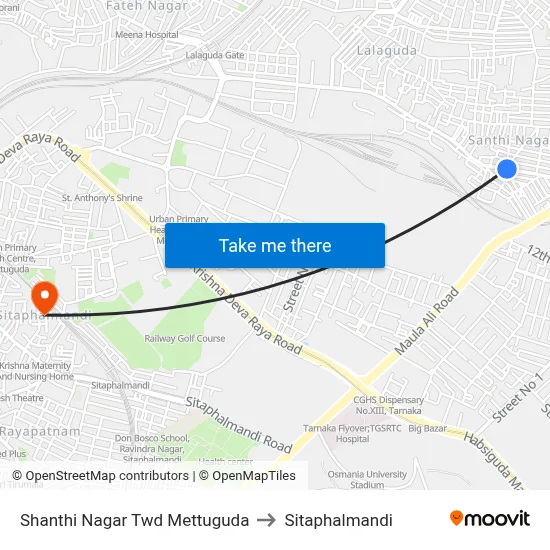Shanthi Nagar Twd Mettuguda to Sitaphalmandi map