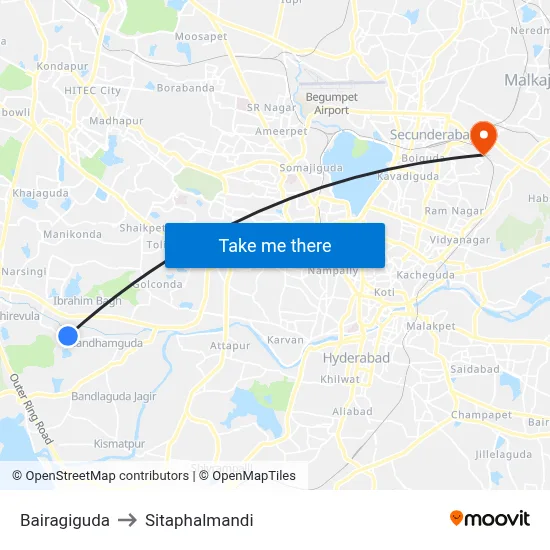 Bairagiguda to Sitaphalmandi map