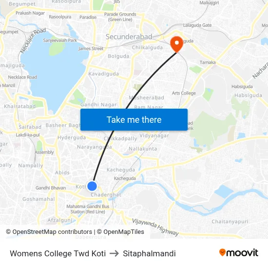 Womens College Twd Koti to Sitaphalmandi map