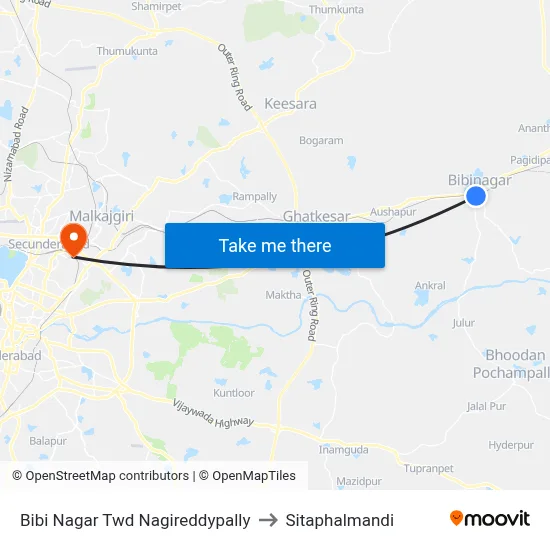 Bibi Nagar Twd Nagireddypally to Sitaphalmandi map