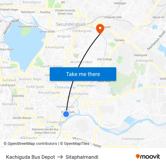 Kachiguda Bus Depot to Sitaphalmandi map
