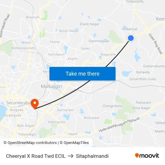 Cheeryal X Road Twd ECIL to Sitaphalmandi map