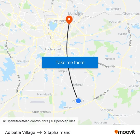 Adibatla Village to Sitaphalmandi map