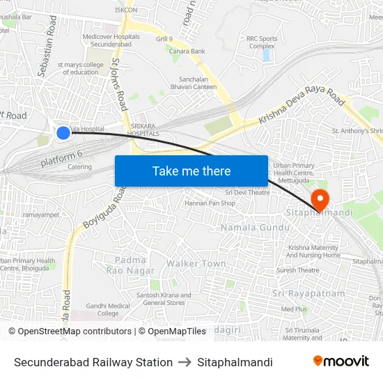 Secunderabad Railway Station to Sitaphalmandi map