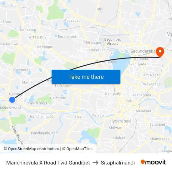 Manchirevula X Road Twd Gandipet to Sitaphalmandi map