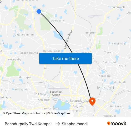 Bahadurpally Twd Kompalli to Sitaphalmandi map