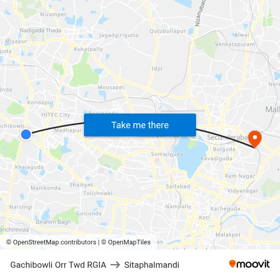 Gachibowli Orr Twd RGIA to Sitaphalmandi map