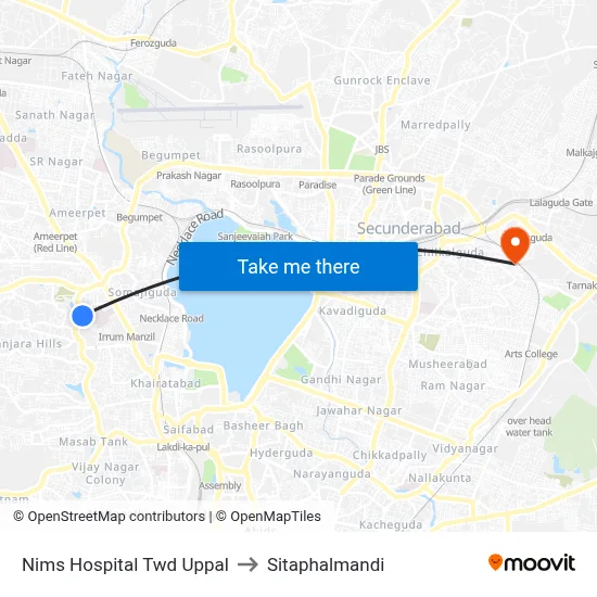 Nims Hospital Twd Uppal to Sitaphalmandi map