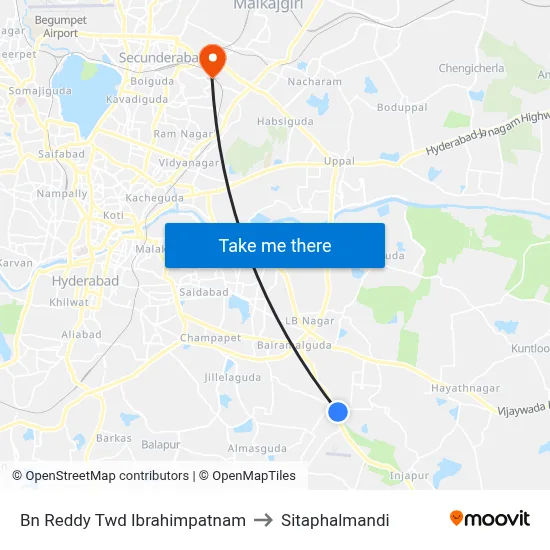 Bn Reddy Twd Ibrahimpatnam to Sitaphalmandi map