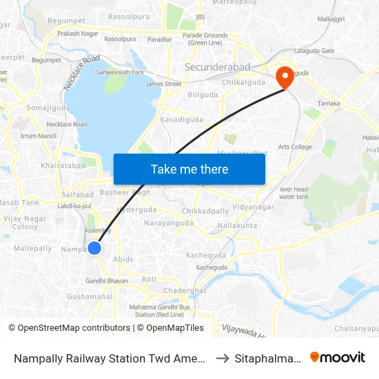 Nampally Railway Station Twd Ameerpet to Sitaphalmandi map