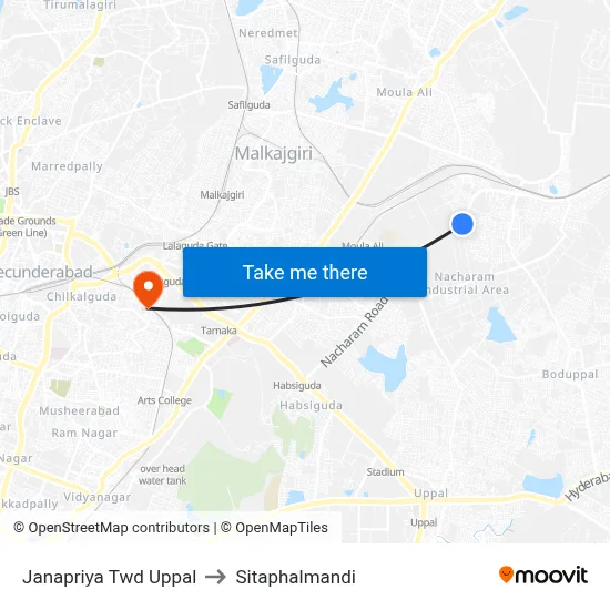 Janapriya Twd Uppal to Sitaphalmandi map