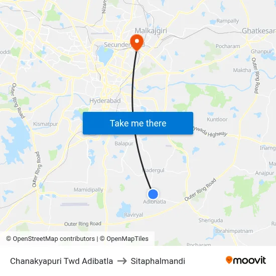 Chanakyapuri Twd Adibatla to Sitaphalmandi map