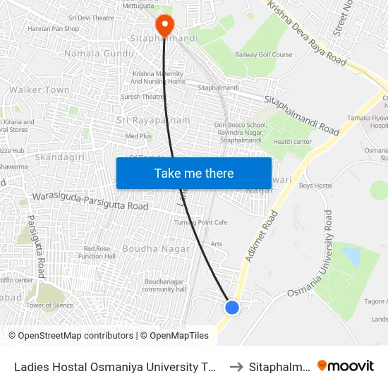 Ladies Hostal Osmaniya University Twd Tarnaka to Sitaphalmandi map