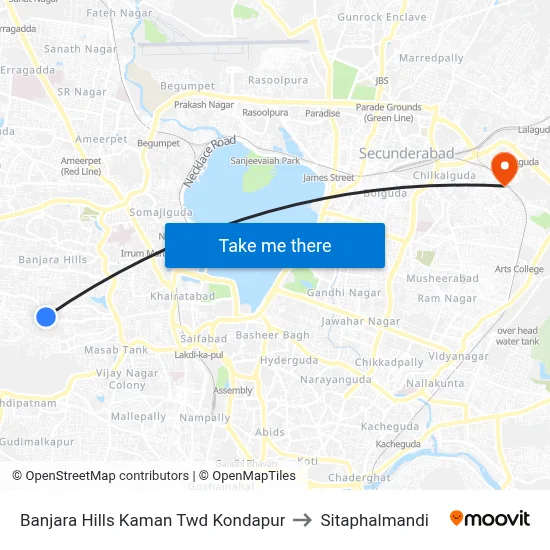 Banjara Hills Kaman Twd Kondapur to Sitaphalmandi map
