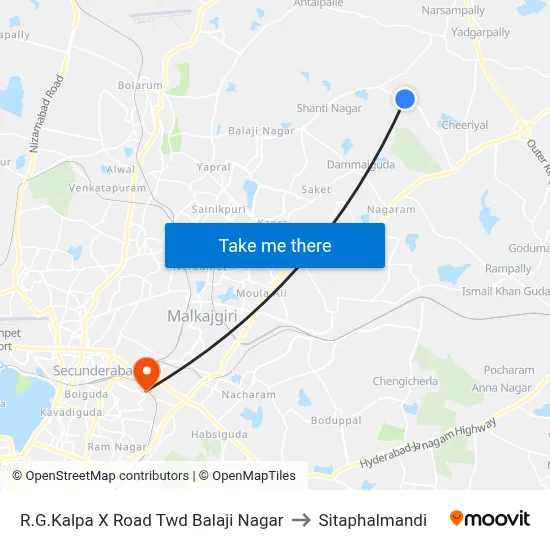 R.G.Kalpa X Road Twd Balaji Nagar to Sitaphalmandi map