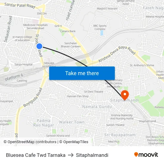 Bluesea Cafe Twd Tarnaka to Sitaphalmandi map
