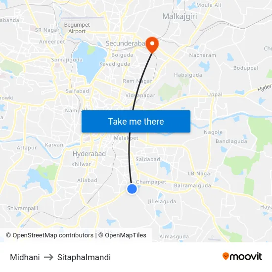 Midhani to Sitaphalmandi map