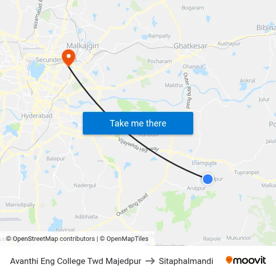 Avanthi Eng College Twd Majedpur to Sitaphalmandi map