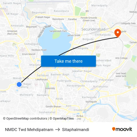 NMDC Twd Mehdipatnam to Sitaphalmandi map