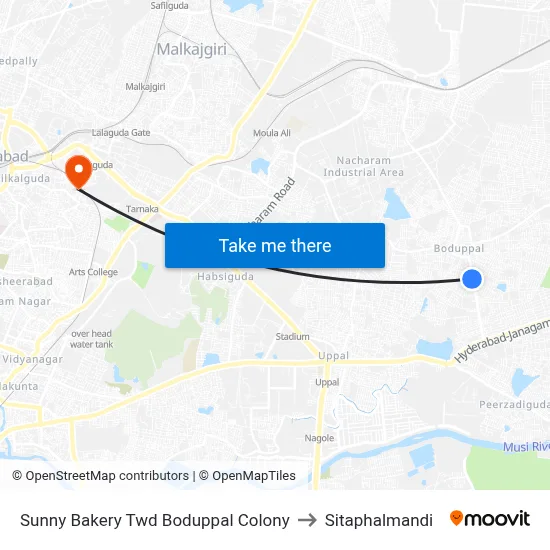 Sunny Bakery Twd Boduppal Colony to Sitaphalmandi map
