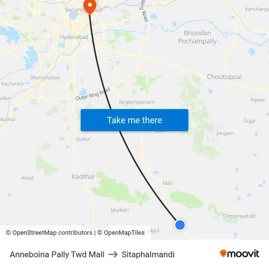Anneboina Pally Twd Mall to Sitaphalmandi map