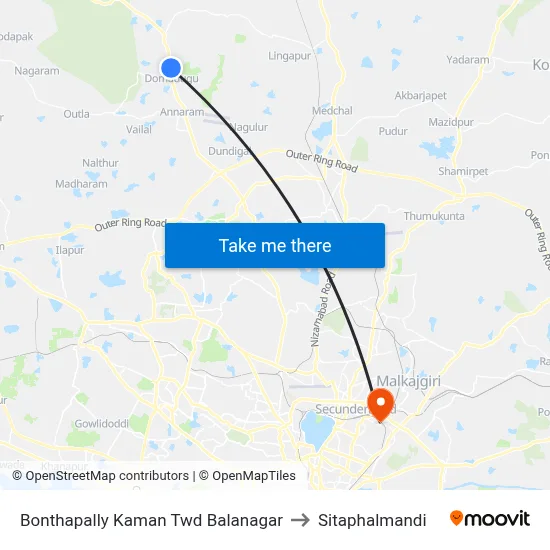 Bonthapally Kaman Twd Balanagar to Sitaphalmandi map