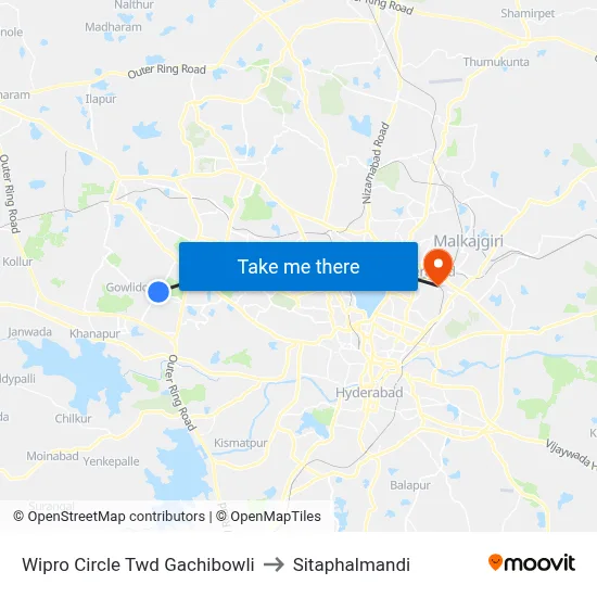 Wipro Circle Twd Gachibowli to Sitaphalmandi map