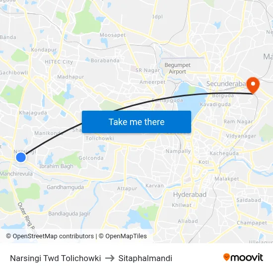 Narsingi Twd Tolichowki to Sitaphalmandi map