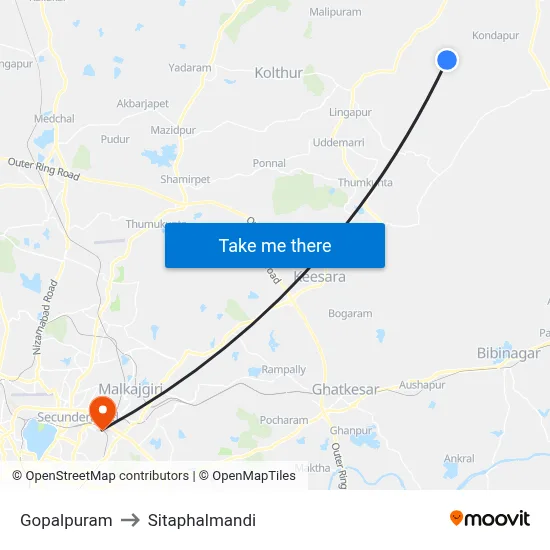Gopalpuram to Sitaphalmandi map