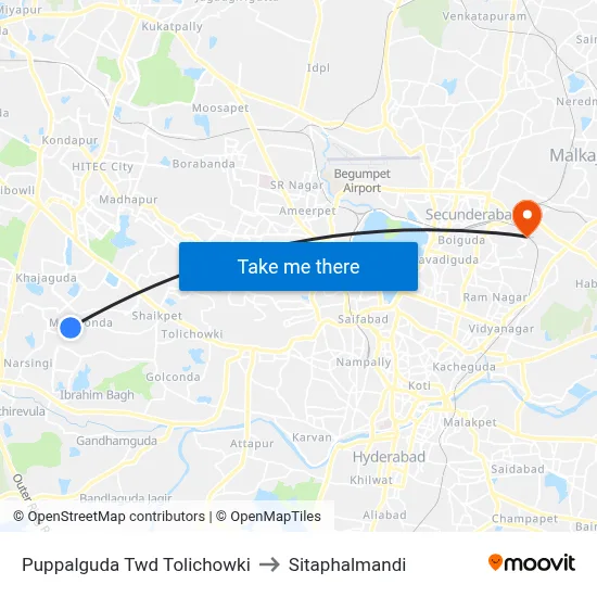 Puppalguda Twd Tolichowki to Sitaphalmandi map