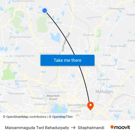 Maisammaguda Twd Bahadurpally to Sitaphalmandi map