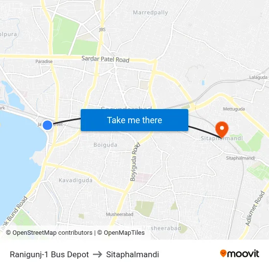 Ranigunj-1 Bus Depot to Sitaphalmandi map