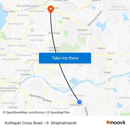 Kothapet Cross Road to Sitaphalmandi map