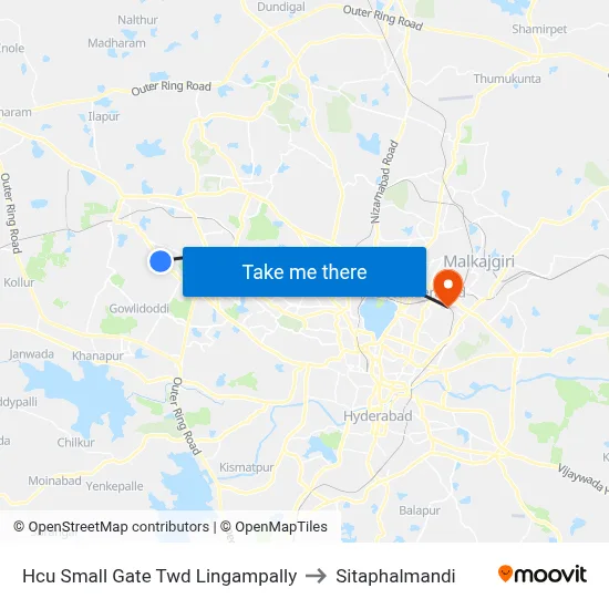 Hcu Small Gate Twd Lingampally to Sitaphalmandi map