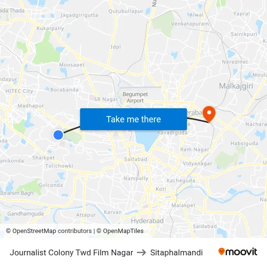 Journalist Colony Twd Film Nagar to Sitaphalmandi map