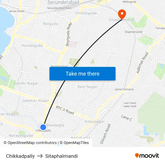 Chikkadpally to Sitaphalmandi map