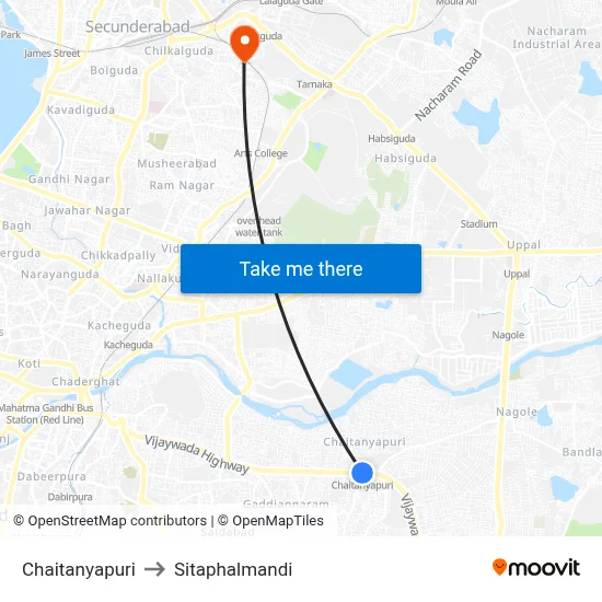 Chaitanyapuri to Sitaphalmandi map