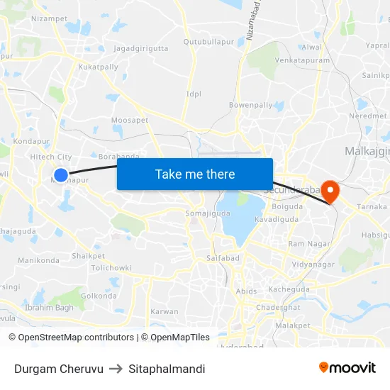 Durgam Cheruvu to Sitaphalmandi map