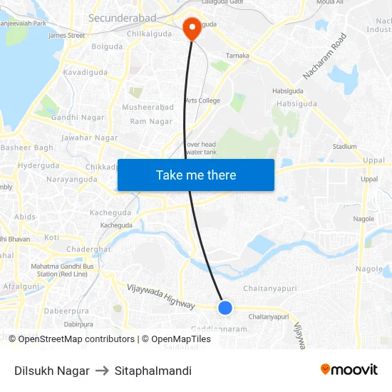 Dilsukh Nagar to Sitaphalmandi map