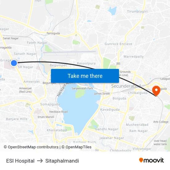 ESI Hospital to Sitaphalmandi map