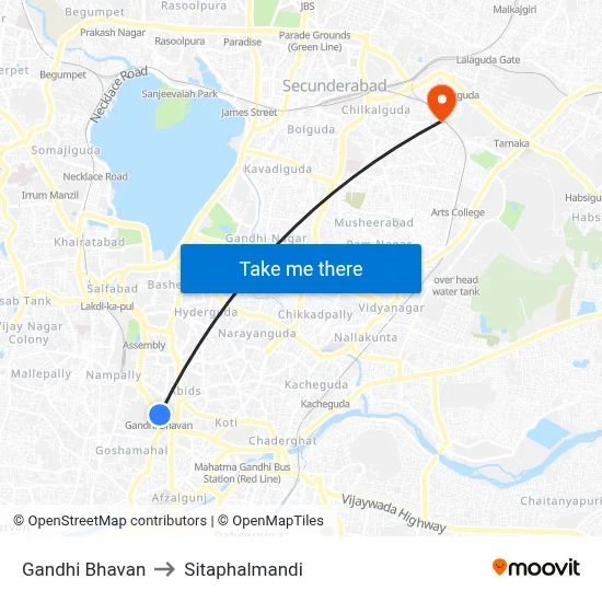 Gandhi Bhavan to Sitaphalmandi map