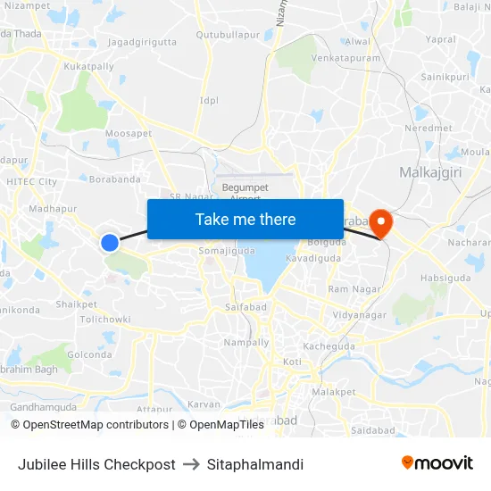 Jubilee Hills Checkpost to Sitaphalmandi map
