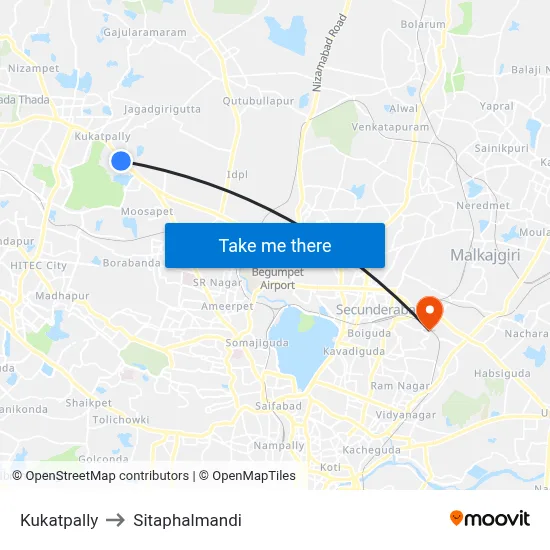 Kukatpally to Sitaphalmandi map
